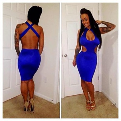 Women‘s Summer Blue New Fashion Clubwear Outfit Backless Evening Party Bodycon Bandage Dress